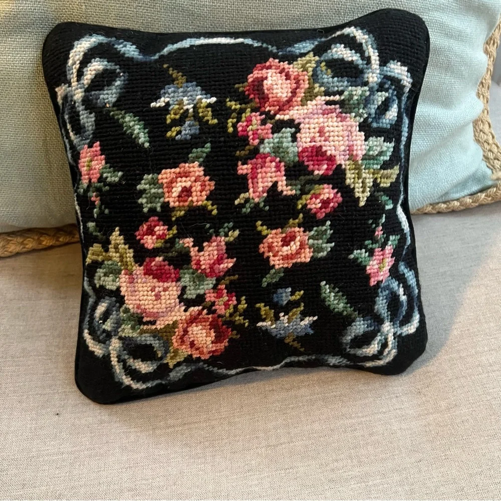 Vintage Needlepoint floral pillow